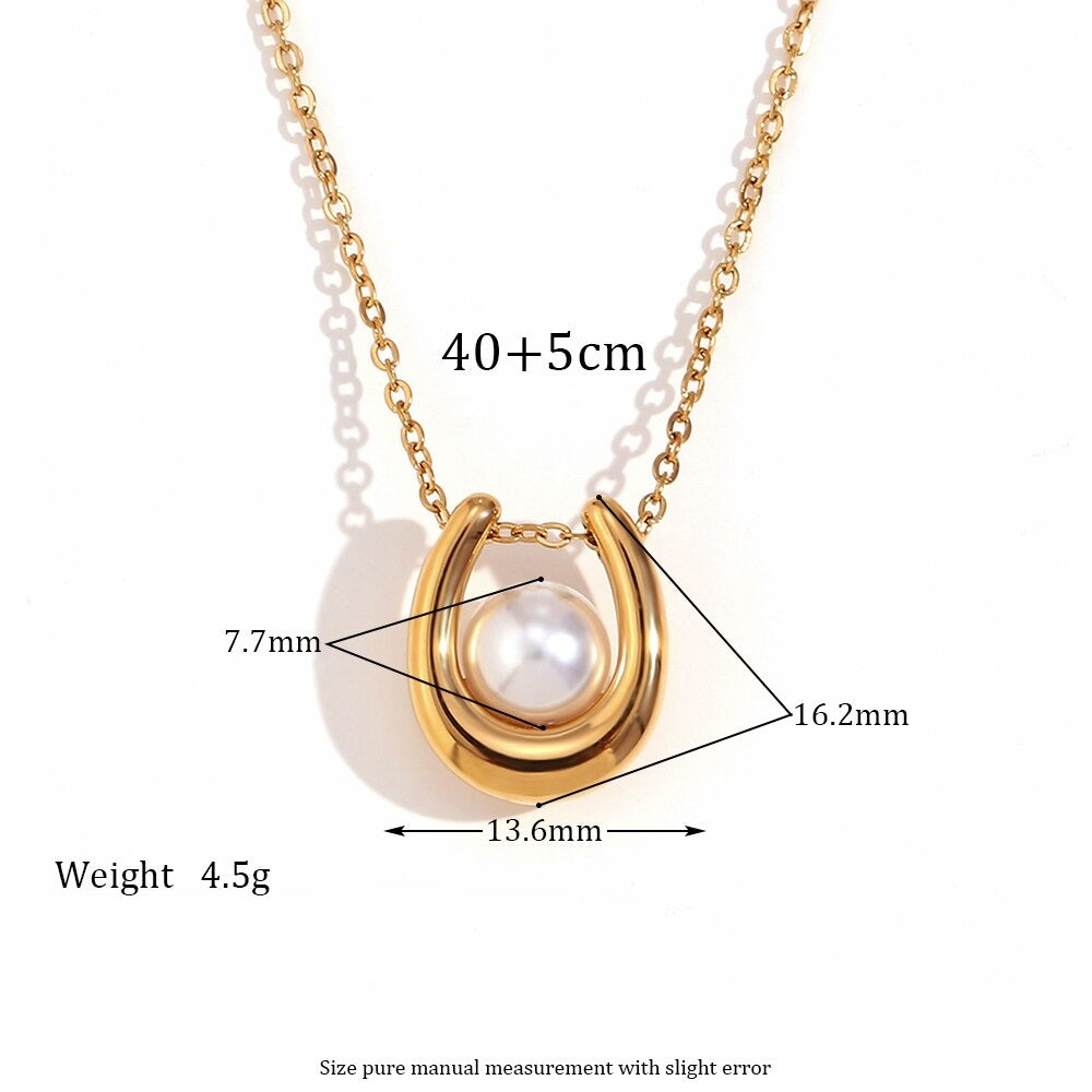 Round Pearl U Shape Necklace