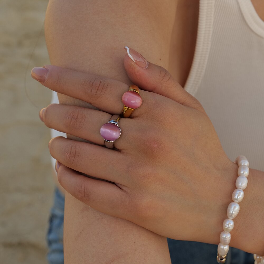 Pink Stone Opal Ring