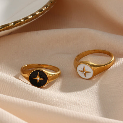 Black White North Star Rings