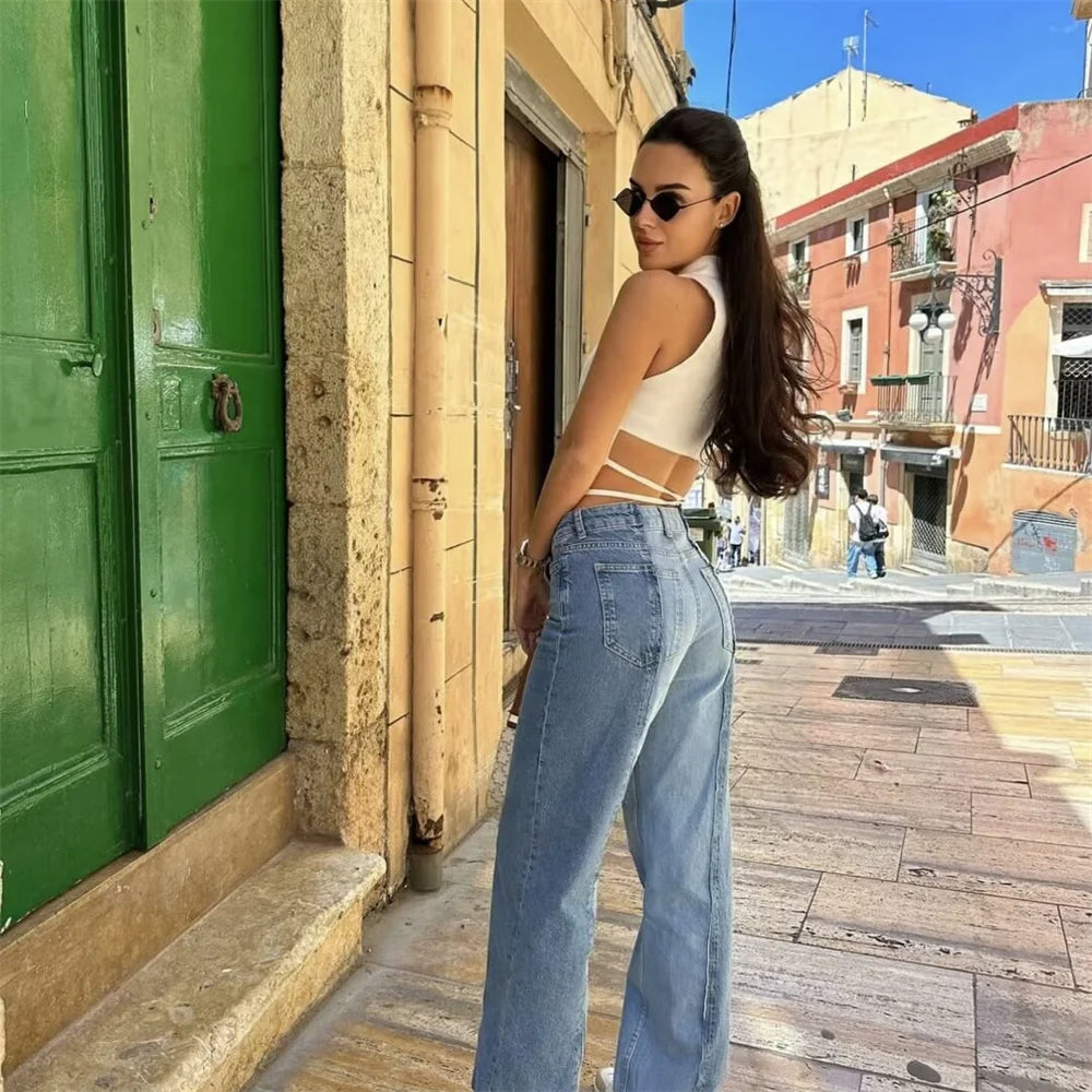 High Waist Panel Straight Leg Jeans