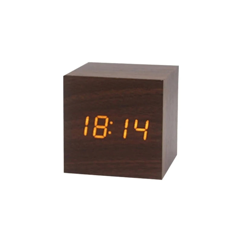 Wooden Digital Alarm Clock with Temperature Sound Control