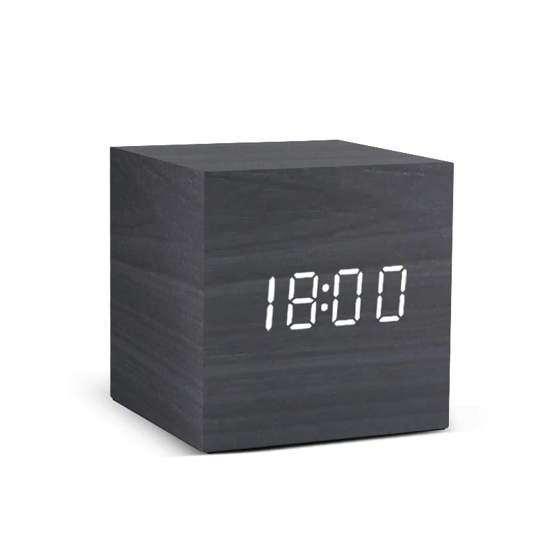 Wooden Digital Alarm Clock with Temperature Sound Control