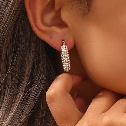 Pearl Round Hoop Earrings