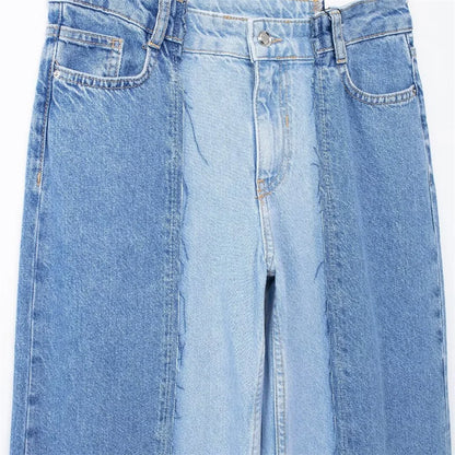 High Waist Panel Straight Leg Jeans