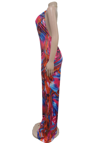 Tropical Halter Neck O-Rings Jumpsuits