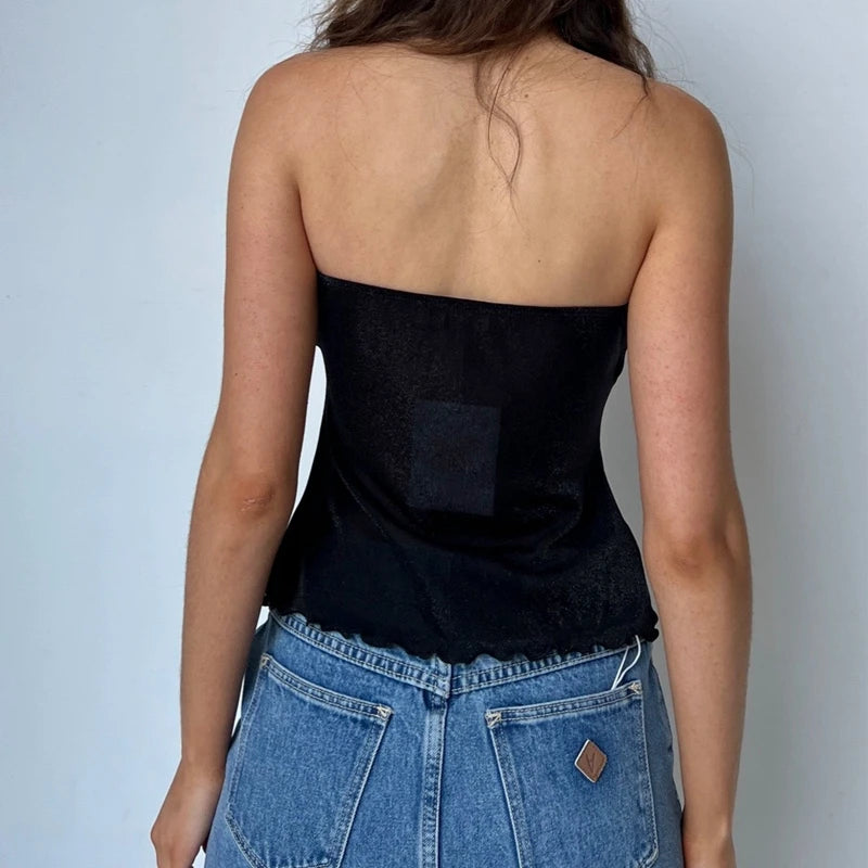 Sleeveless Off Shoulder Tops back black