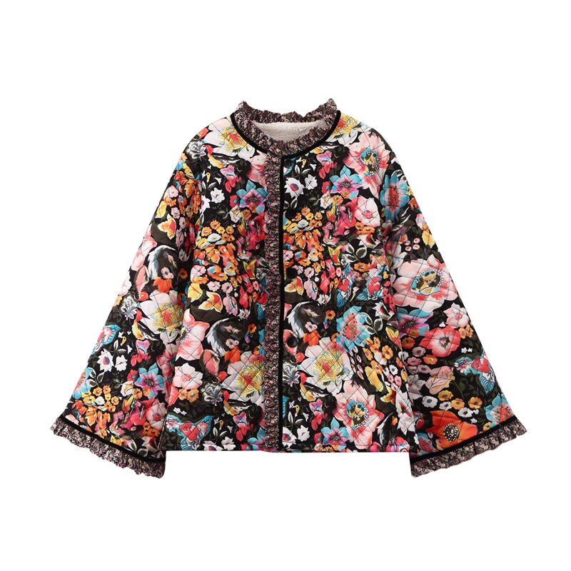 Black Floral Printing Coat