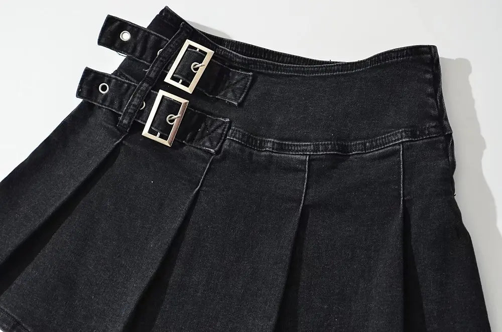 Denim Skirt with Pleats