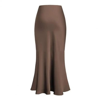 Elegant Faux Silk Satin Maxi Skirt