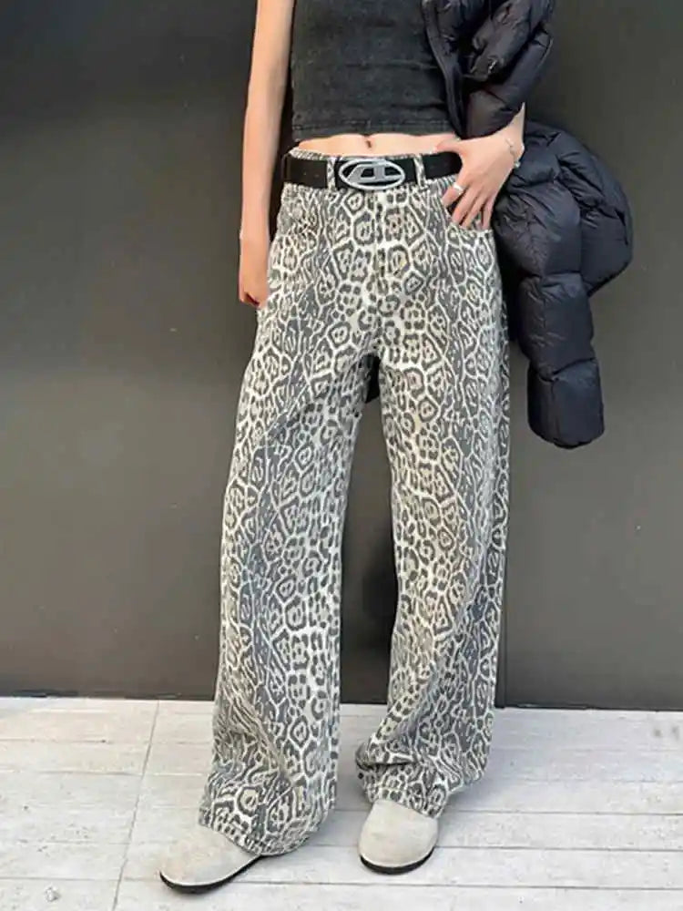 Leopard Print Loose Jeans