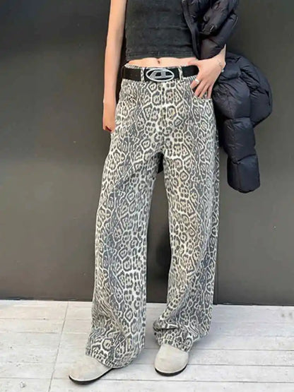 Leopard Print Loose Jeans