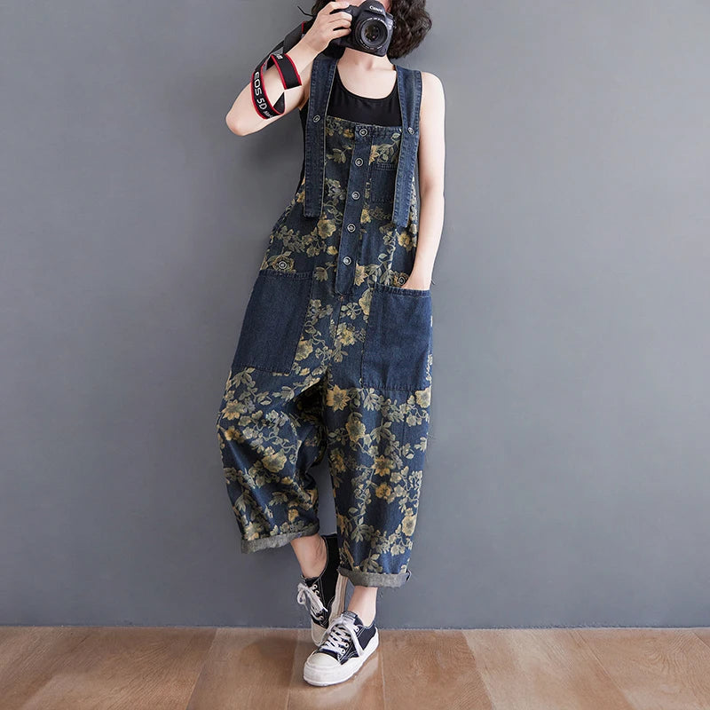 Floral Denim Jumpsuit 