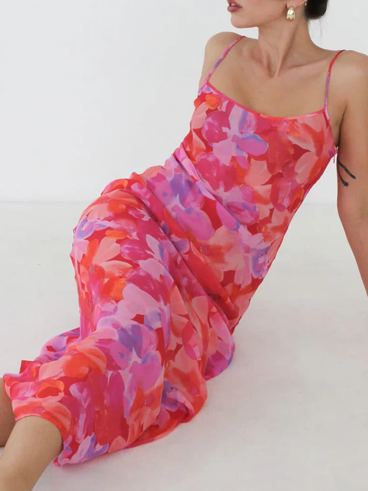 Backless Print Maxi Dress