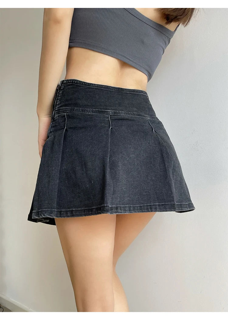 Denim Skirt with Pleats