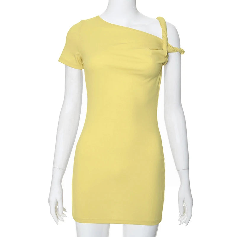 Bandage Off Shoulder Slim Dress Yellow