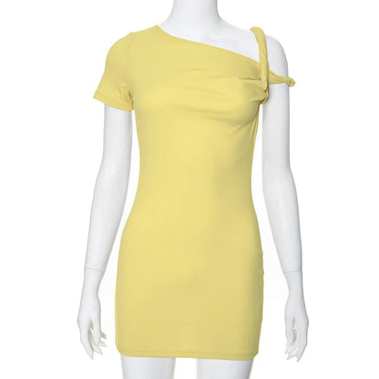 Bandage Off Shoulder Slim Dress Yellow