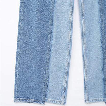 High Waist Panel Straight Leg Jeans