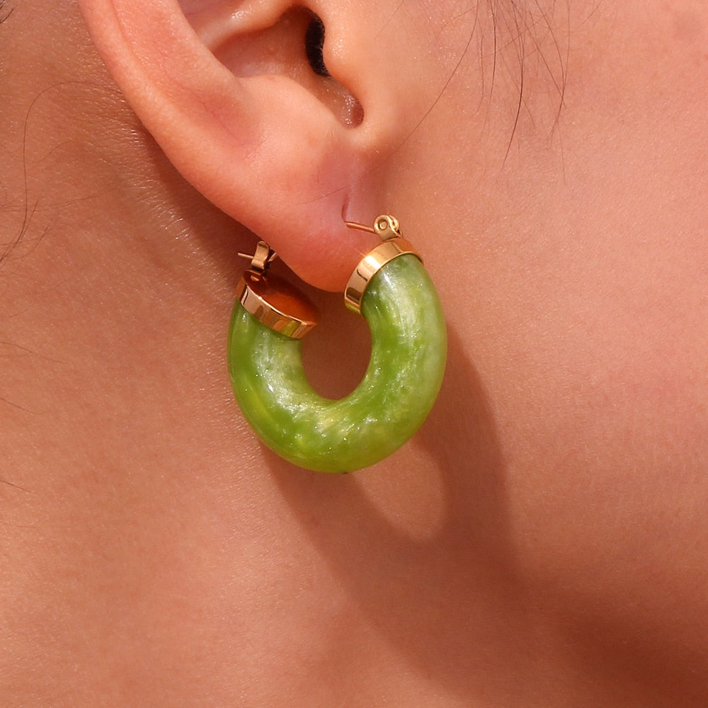 Acrylic Green Pink Chunky Earrings