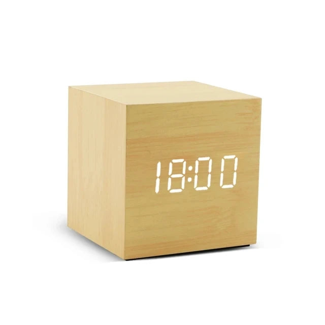 Wooden Digital Alarm Clock with Temperature Sound Control