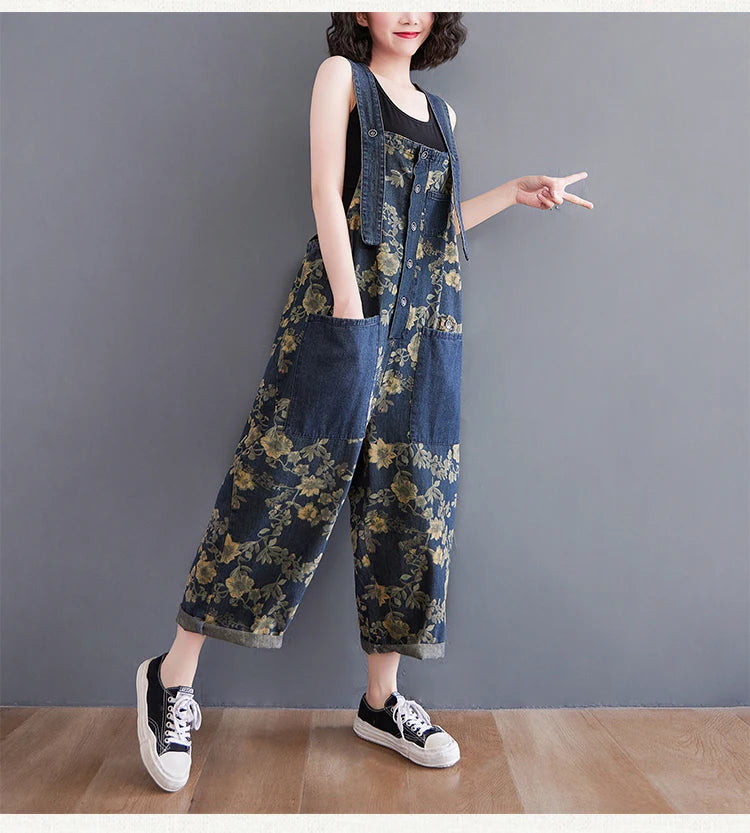 Floral Denim Jumpsuit 