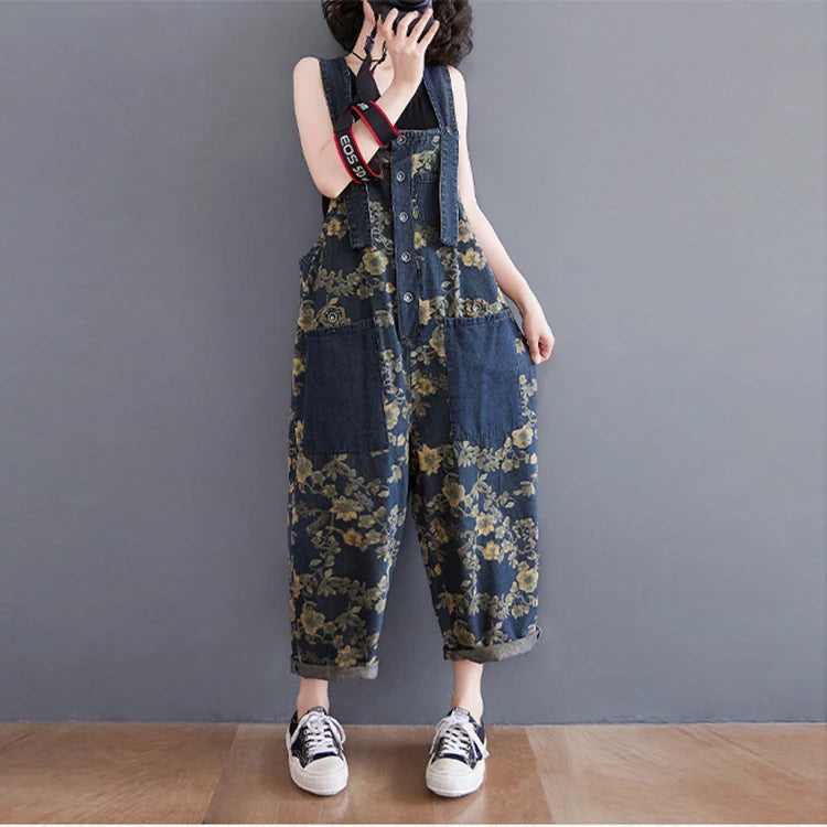 Floral Denim Jumpsuit 