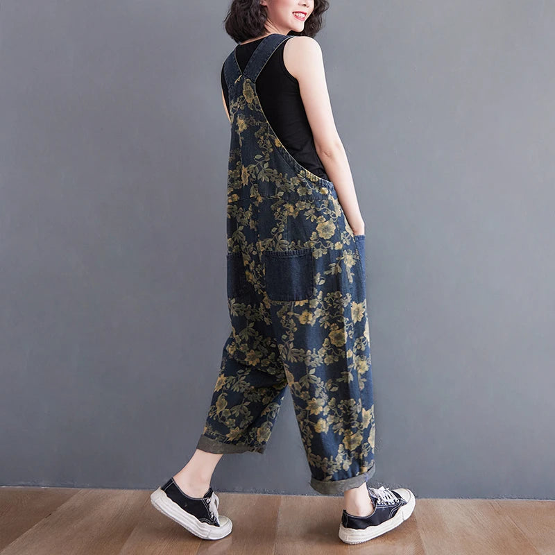 Floral Denim Jumpsuit 