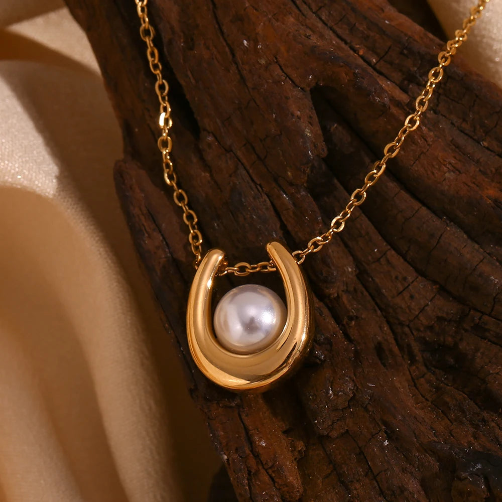 Round Pearl U Shape Necklace