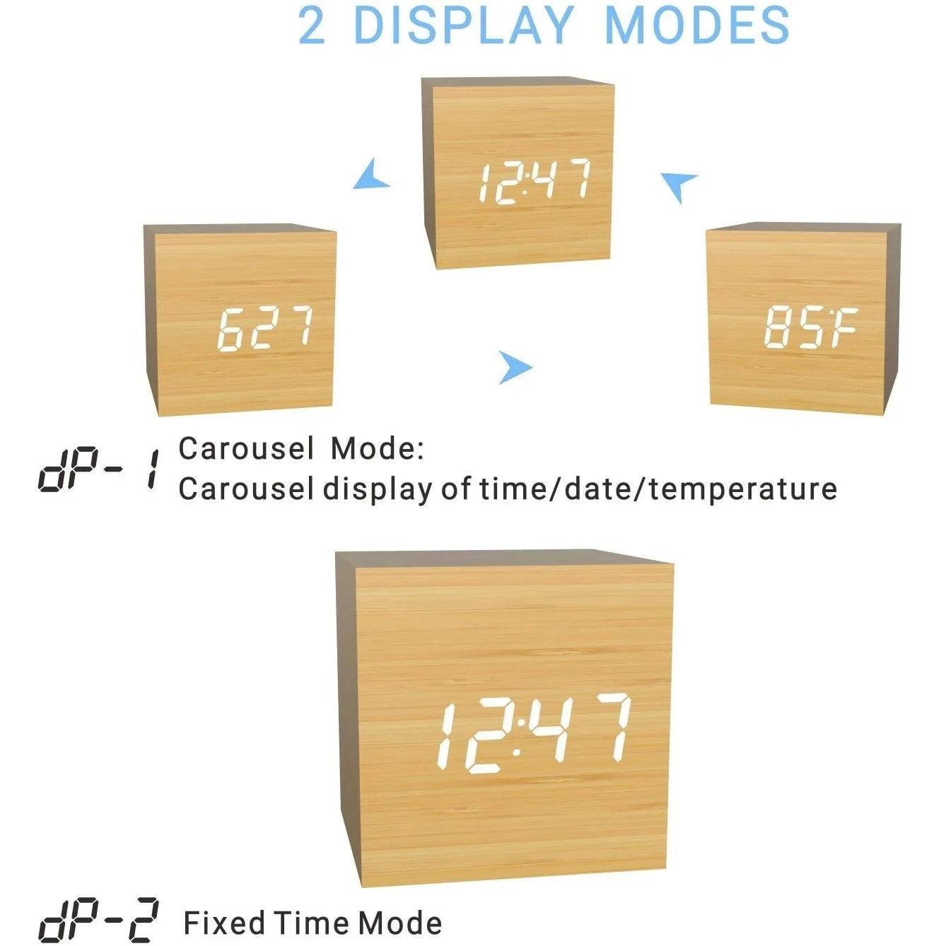 Wooden Digital Alarm Clock with Temperature Sound Control