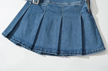 Denim Skirt with Pleats