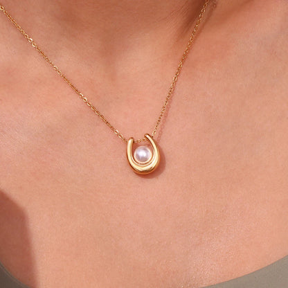 Round Pearl U Shape Necklace