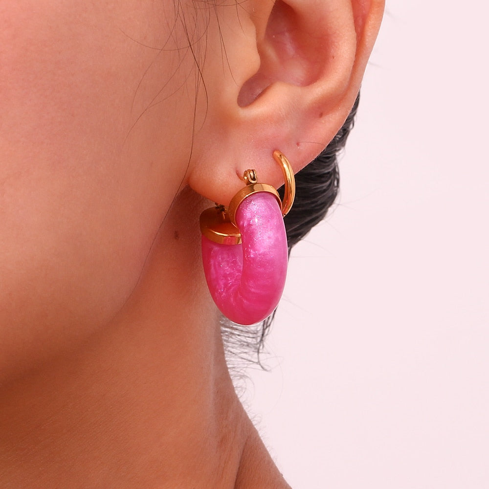 Acrylic Green Pink Chunky Earrings