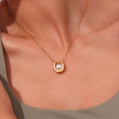 Round Pearl U Shape Necklace