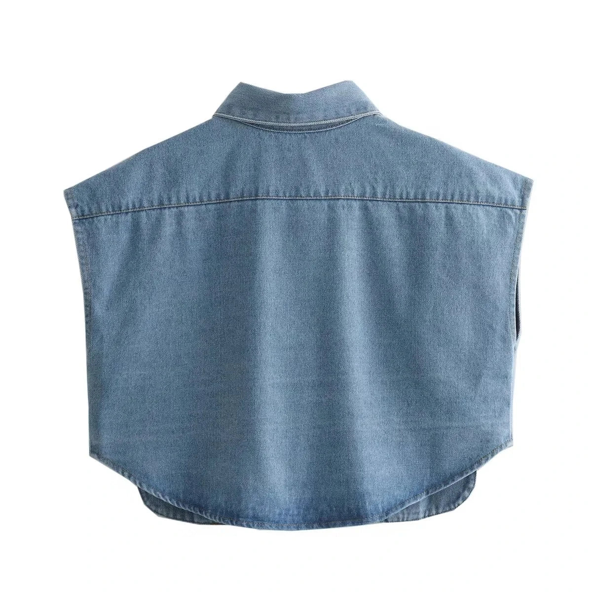 Pockets Cropped Denim Blouse