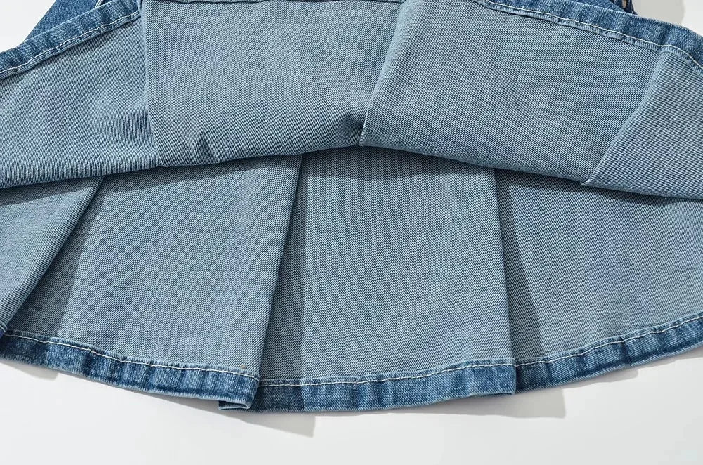 Denim Skirt with Pleats