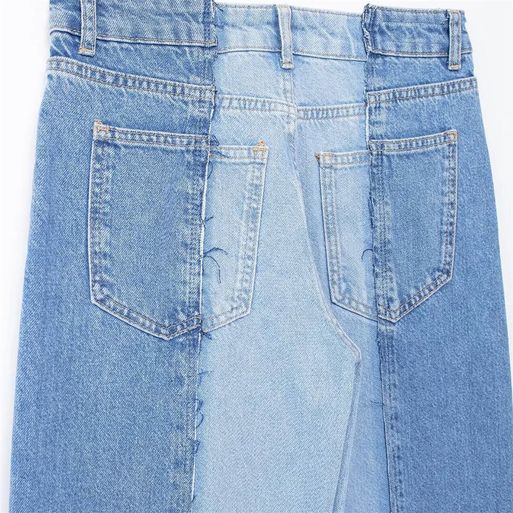 High Waist Panel Straight Leg Jeans