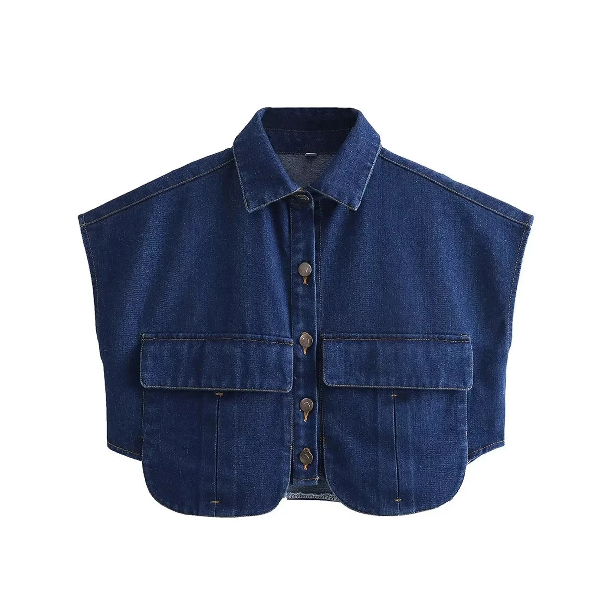 Pockets Cropped Denim Blouse