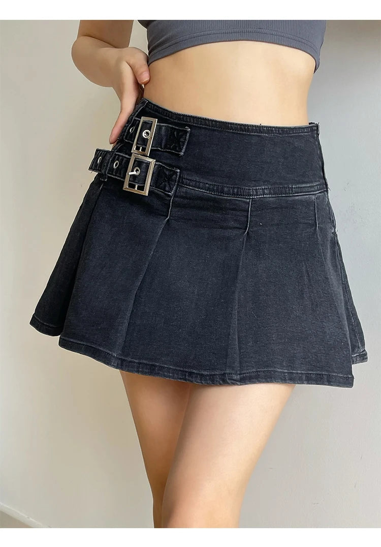 Denim Skirt with Pleats