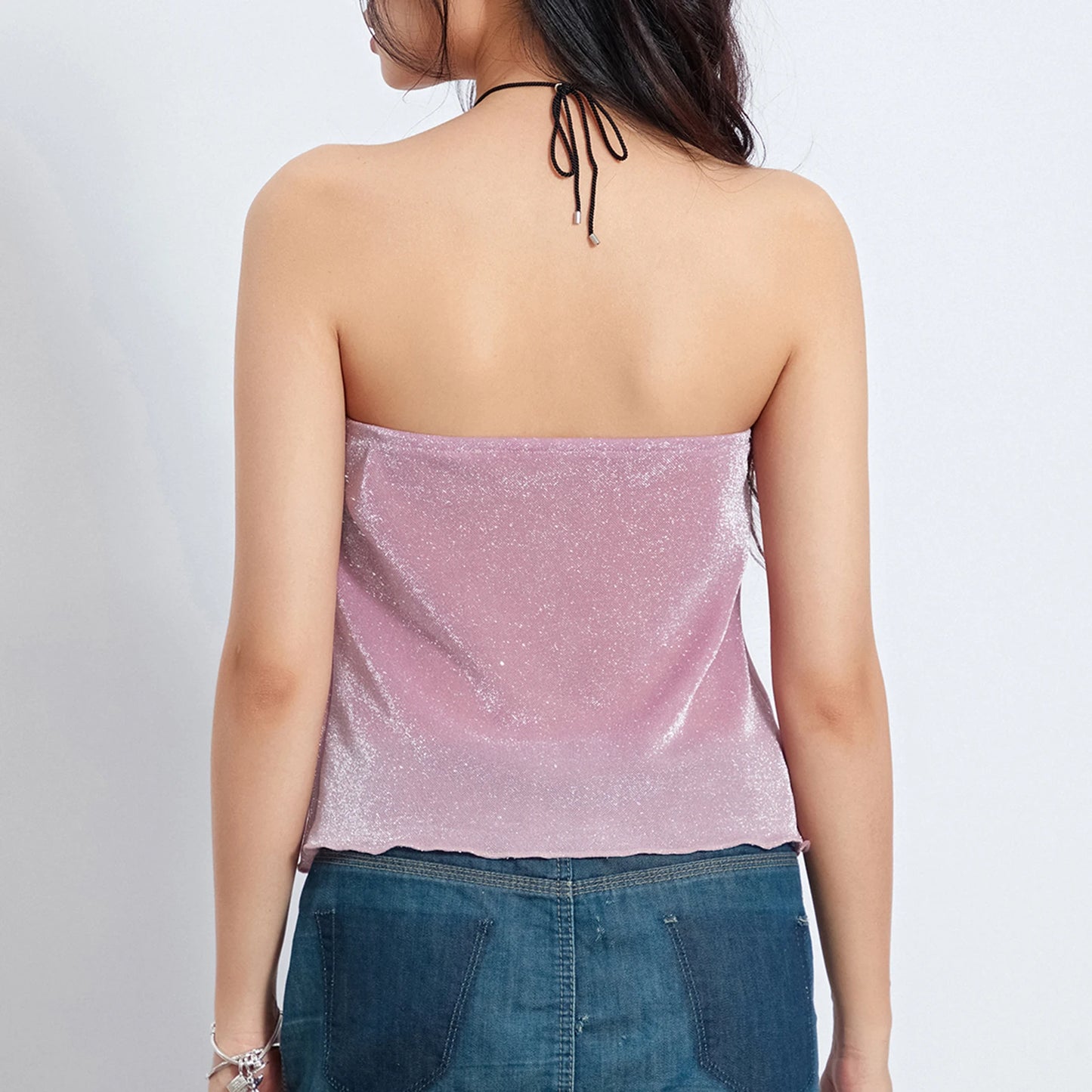 Sleeveless Off Shoulder Tops back pink