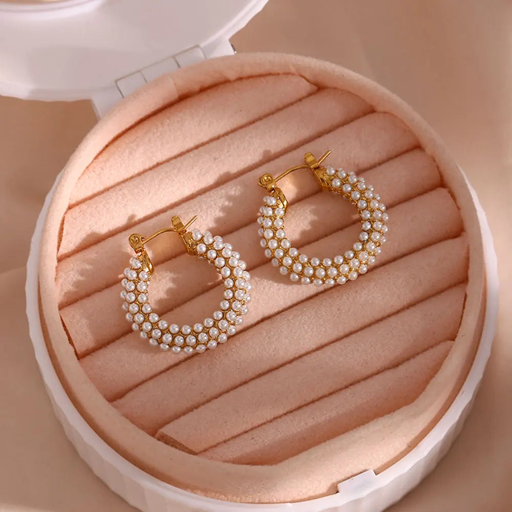 Pearl Round Hoop Earrings