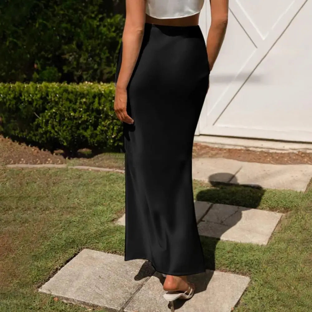 Elegant Faux Silk Satin Maxi Skirt