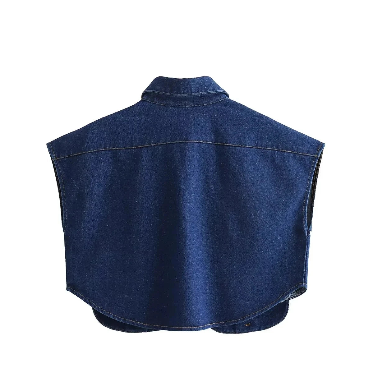 Pockets Cropped Denim Blouse