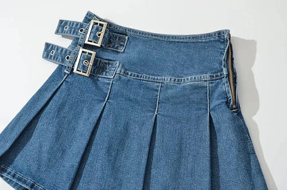 Denim Skirt with Pleats