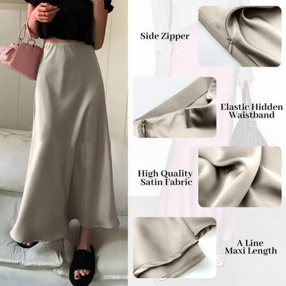 Elegant Faux Silk Satin Maxi Skirt