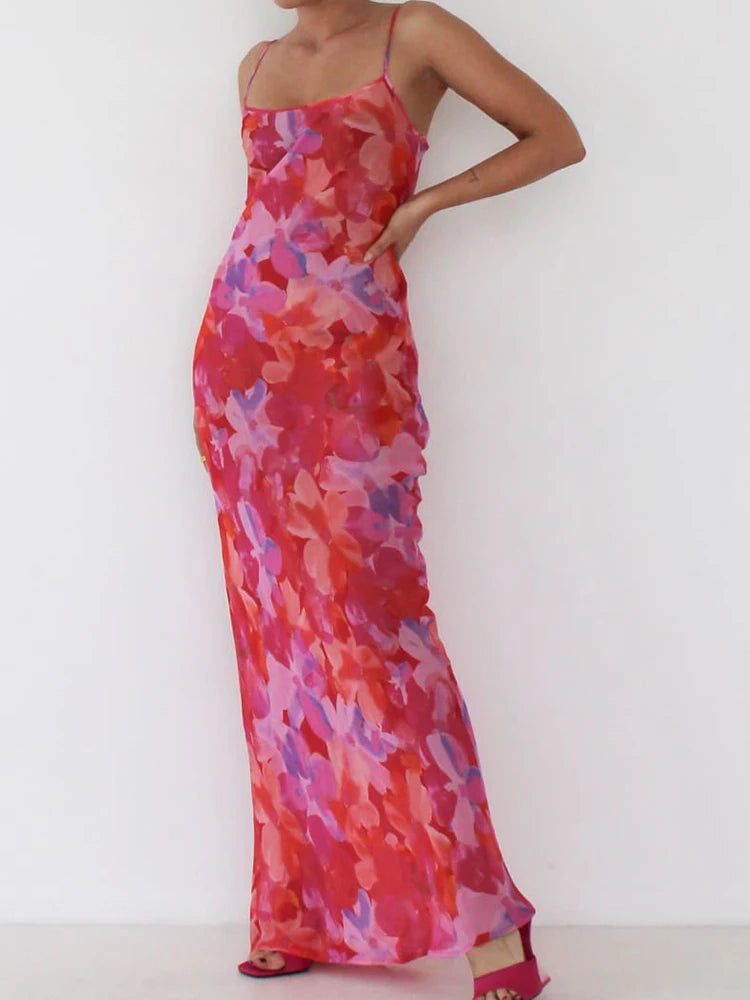 Backless Print Maxi Dress