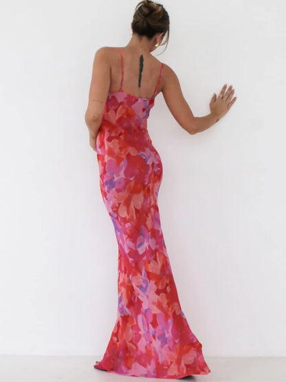 Backless Print Maxi Dress