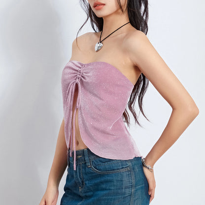 Sleeveless Off Shoulder Tops Pink