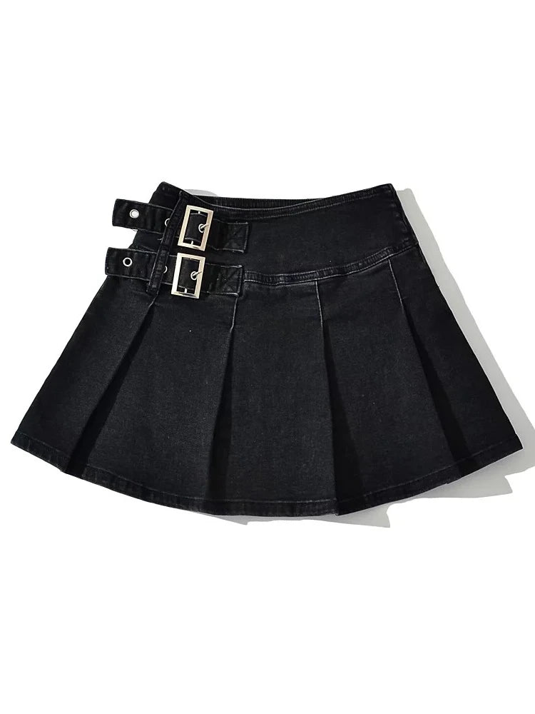 Denim Skirt with Pleats