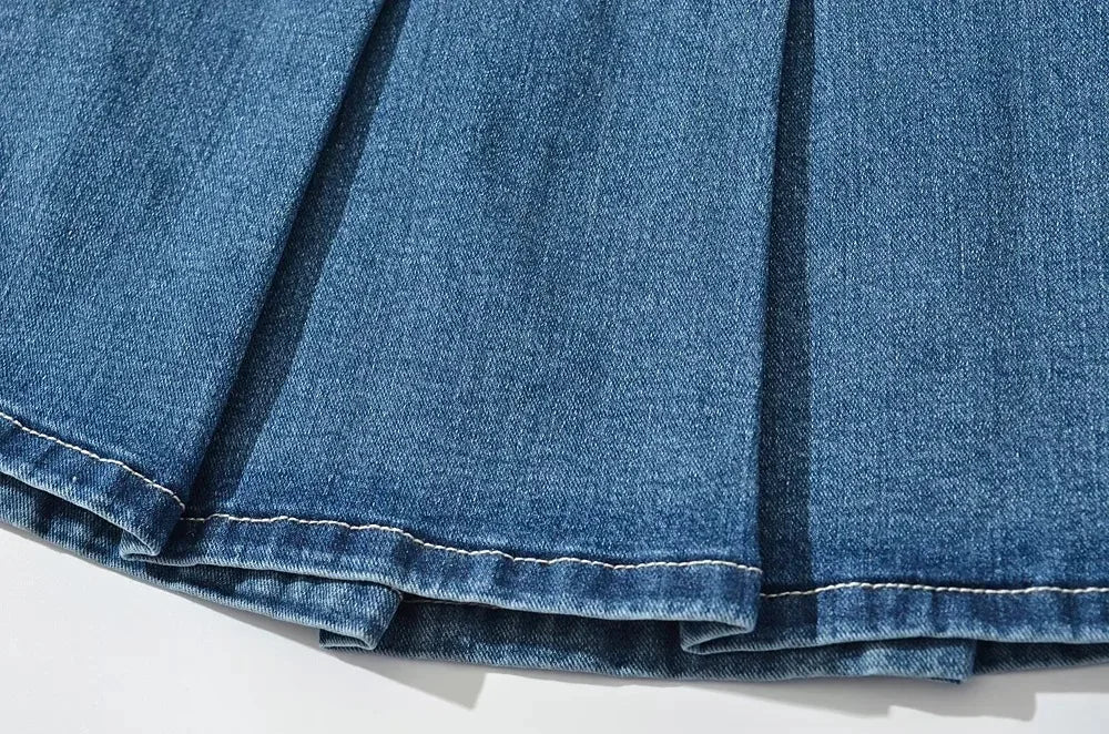 Denim Skirt with Pleats